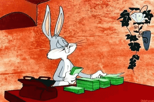 A rabbit counting money